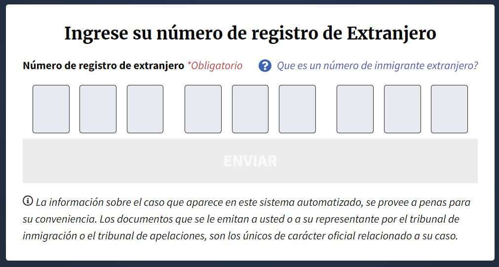Ingrese su número de registro de Extranjero