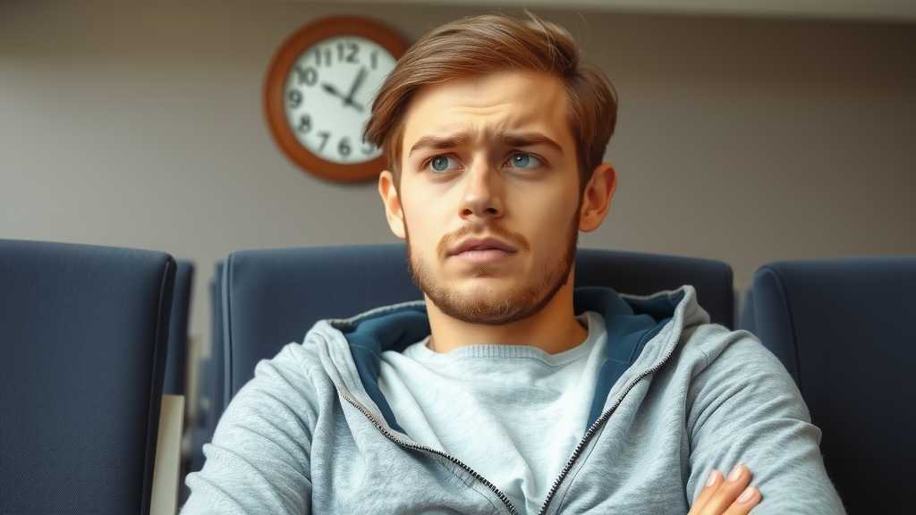 Concerned individual in a waiting room