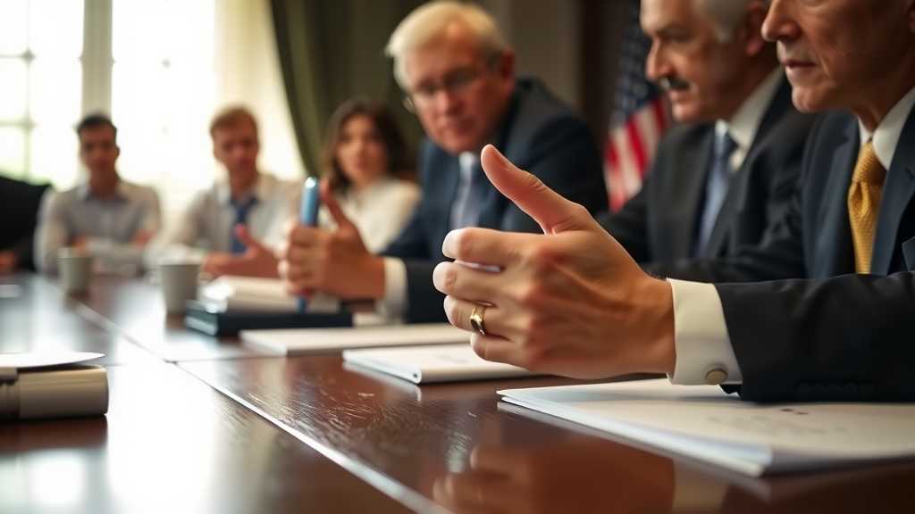 Intensity of negotiation captured through a close-up of focused hands in a serious meeting.
