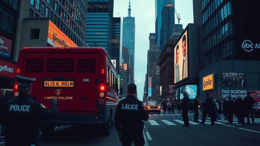 City center scene depicting concerned citizens amid law enforcement presence, reflecting the tensions around immigration policies.