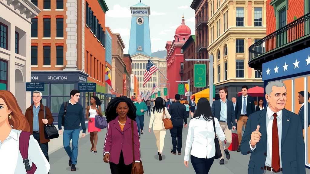 Boston city street bustling with diverse individuals