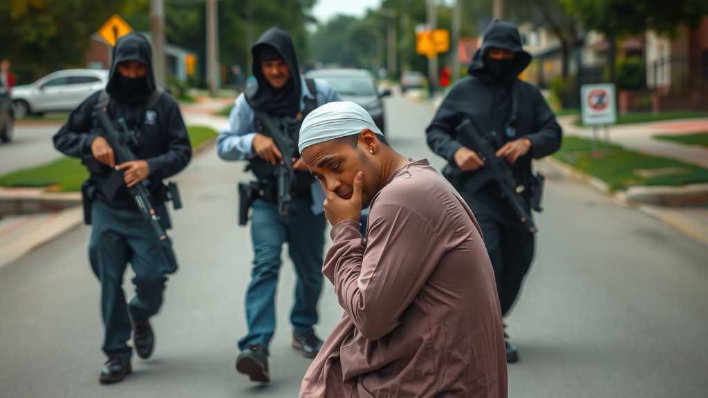 A distressed student in hijab amid a tense arrest situation, capturing the emotional intensity of the event.